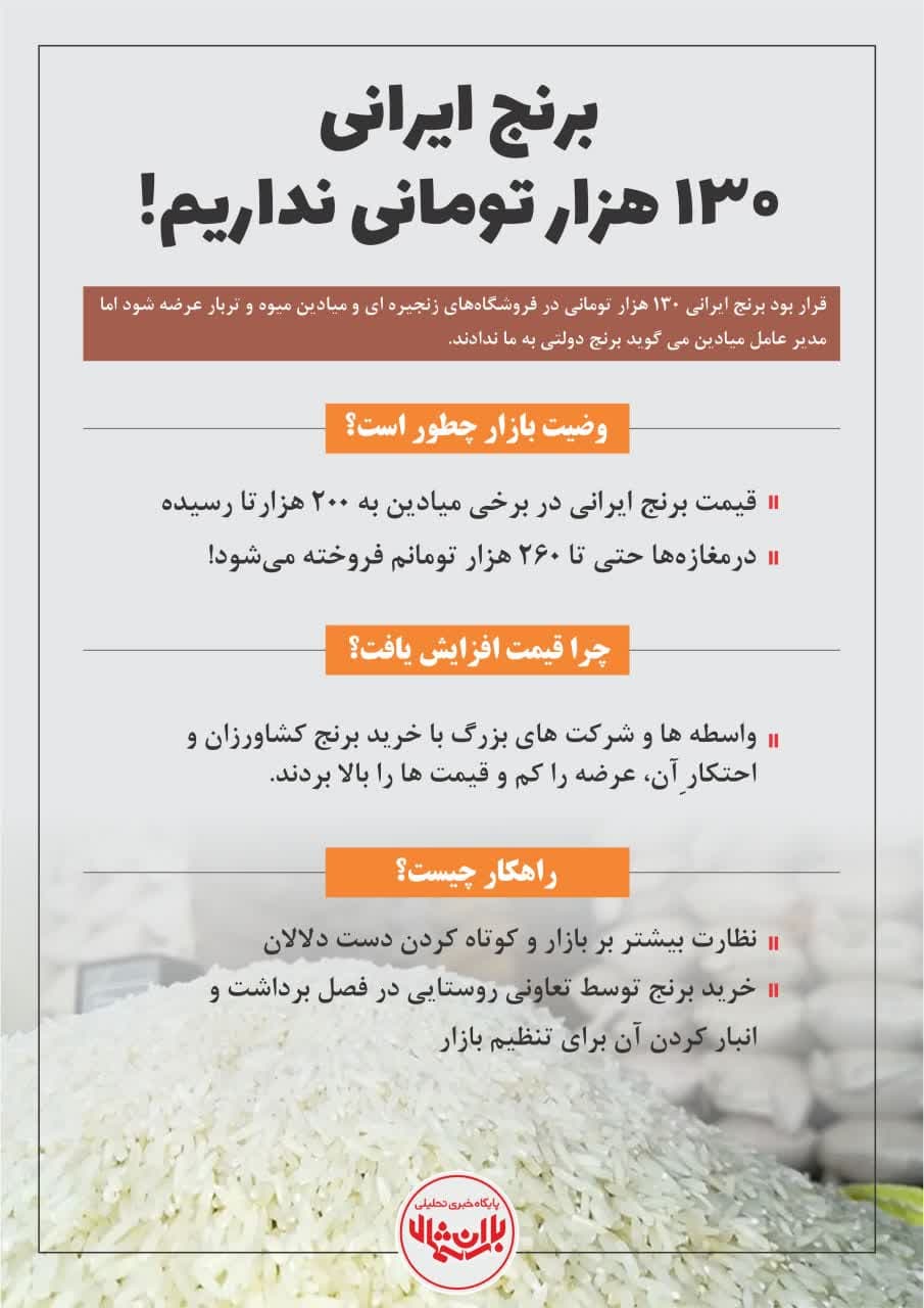 برنج ایرانی ۱۳۰ هزار تومانی نداریم!