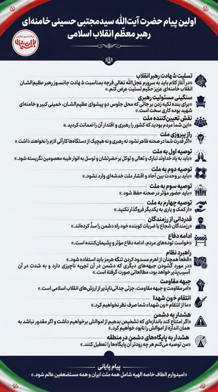 خلاصه اولین پیام رهبر انقلاب اسلامی